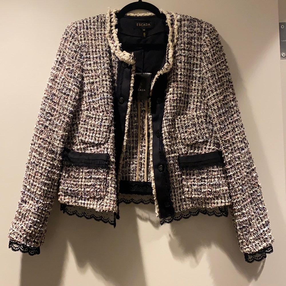 NWT Escada Evening Tweed Blazer with Lace detailing